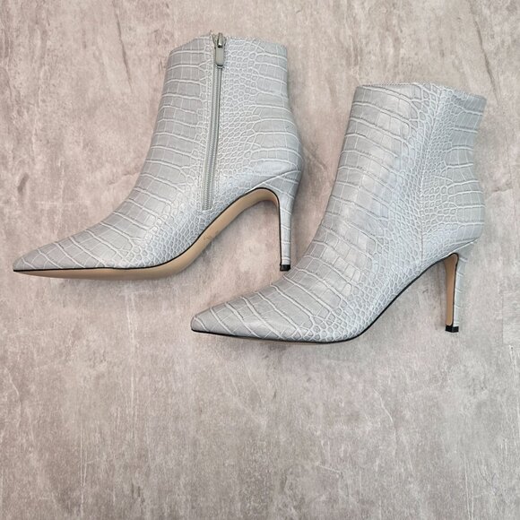 Formal Ankle Boots 9 Gray Croc Embossed Stiletto Heel Pointed Toe Glam Booties - Picture 6 of 11